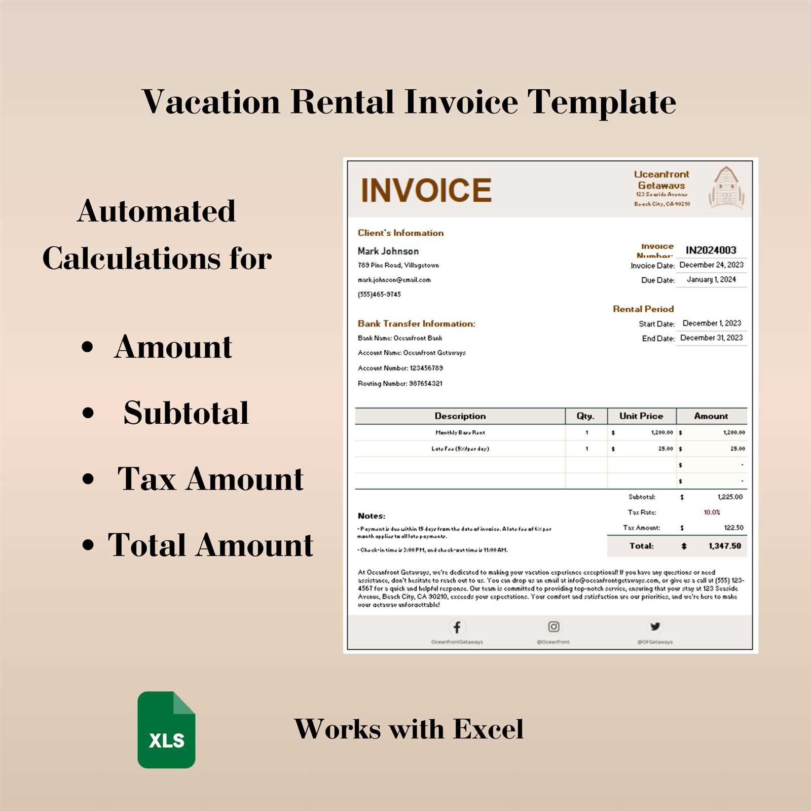 excel rental invoice template