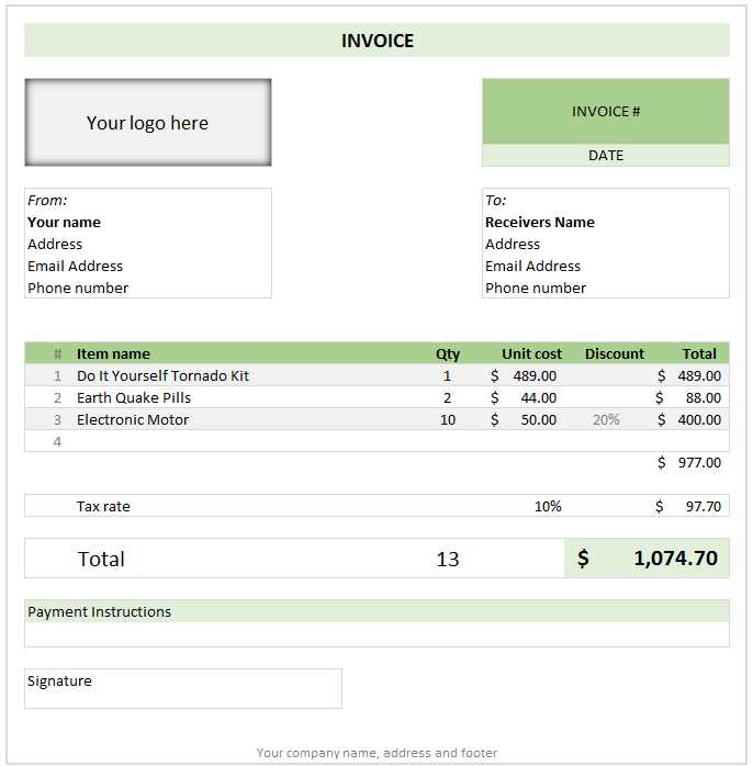 excel simple invoice template