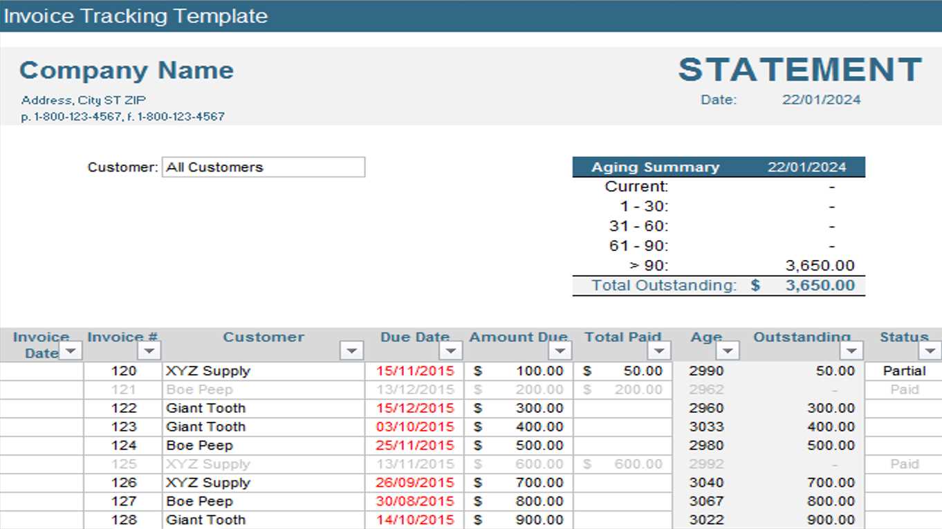 excel templates for invoice tracking