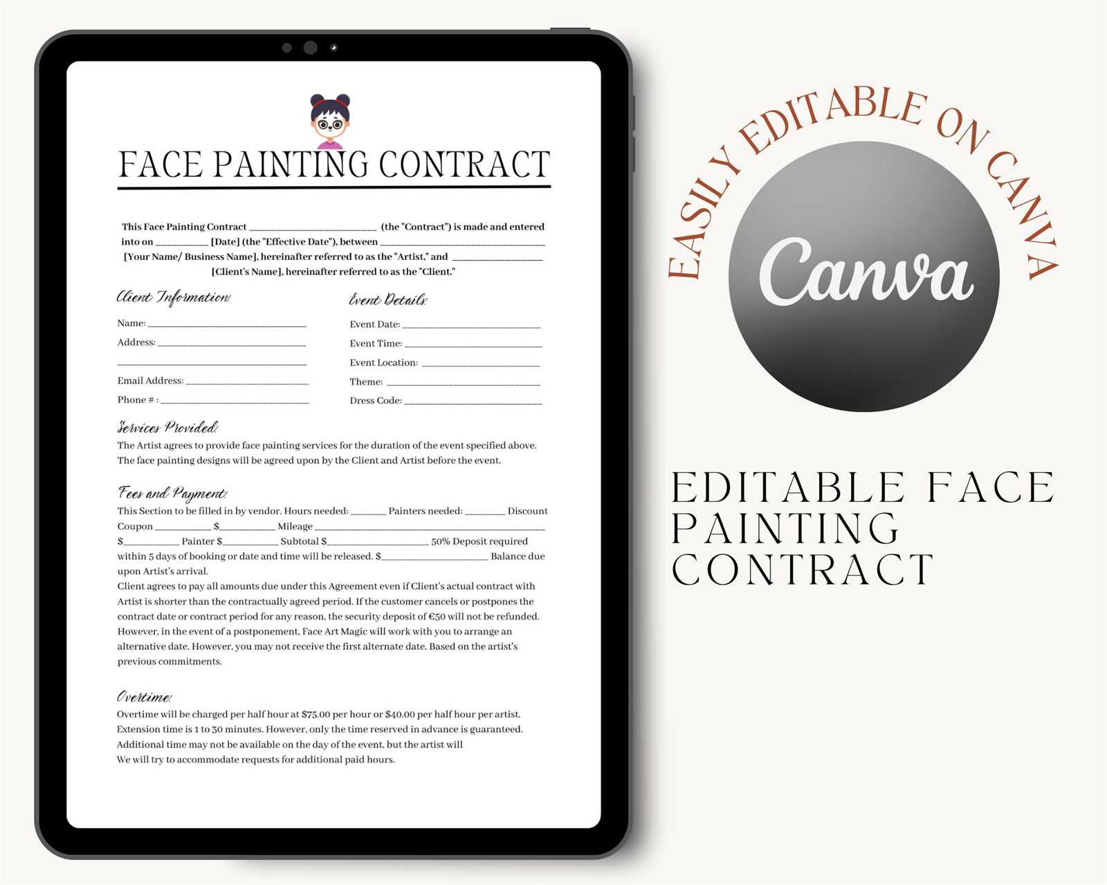 face painting invoice template