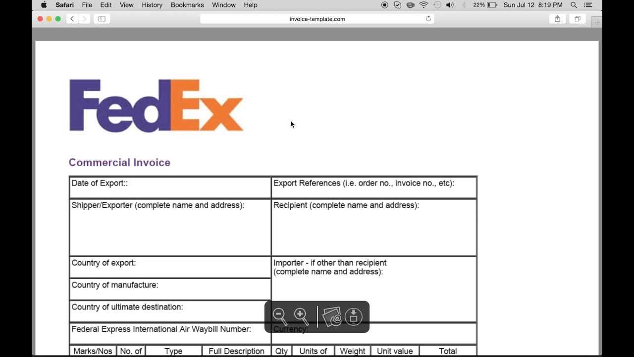 fedex customs invoice template