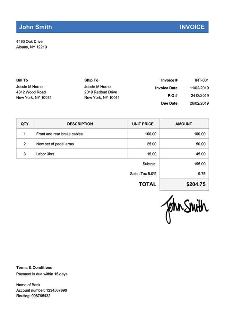 fee invoice template