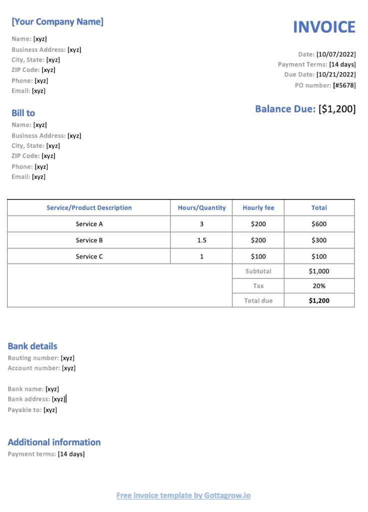 fee invoice template