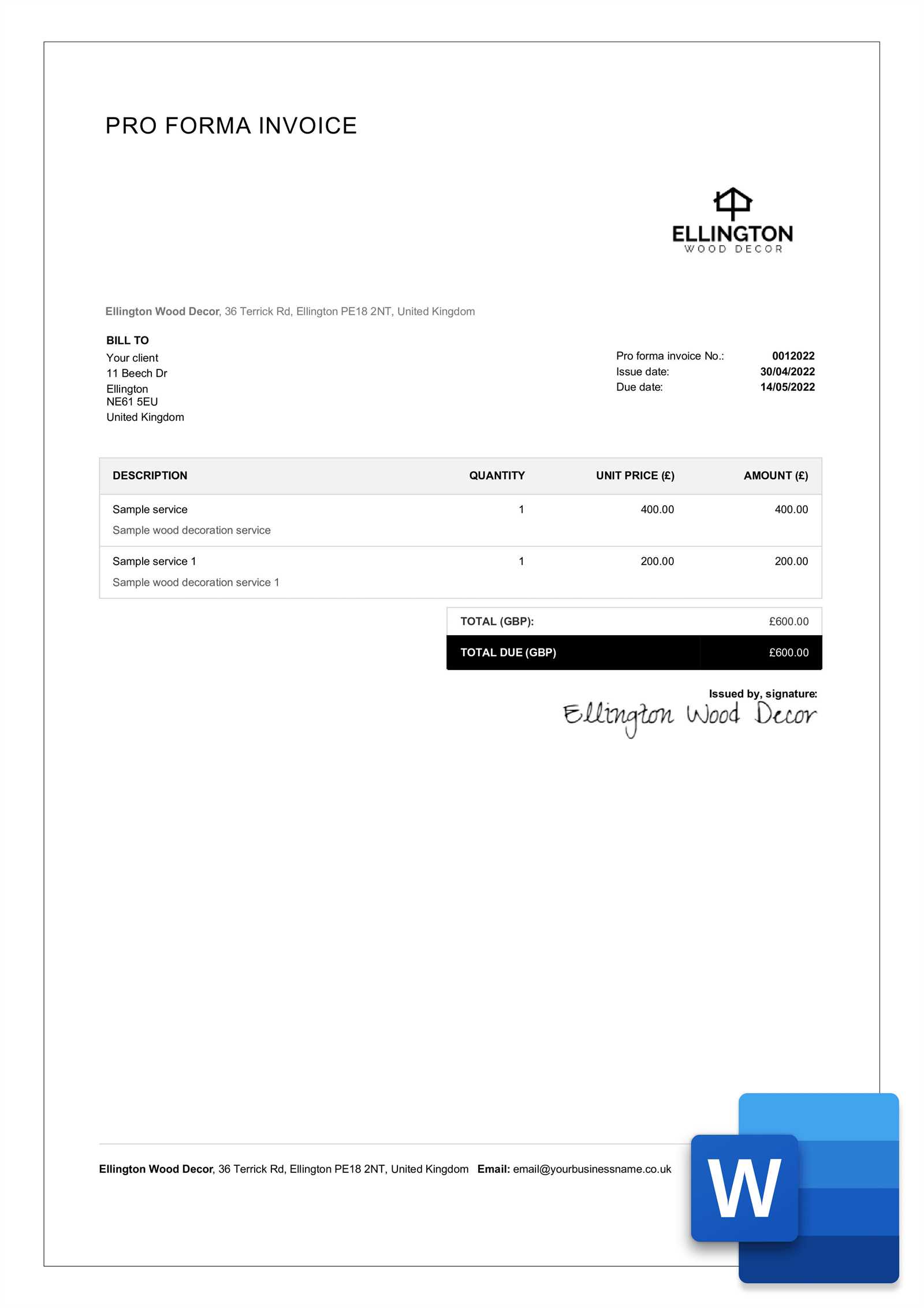 fillable commercial invoice template