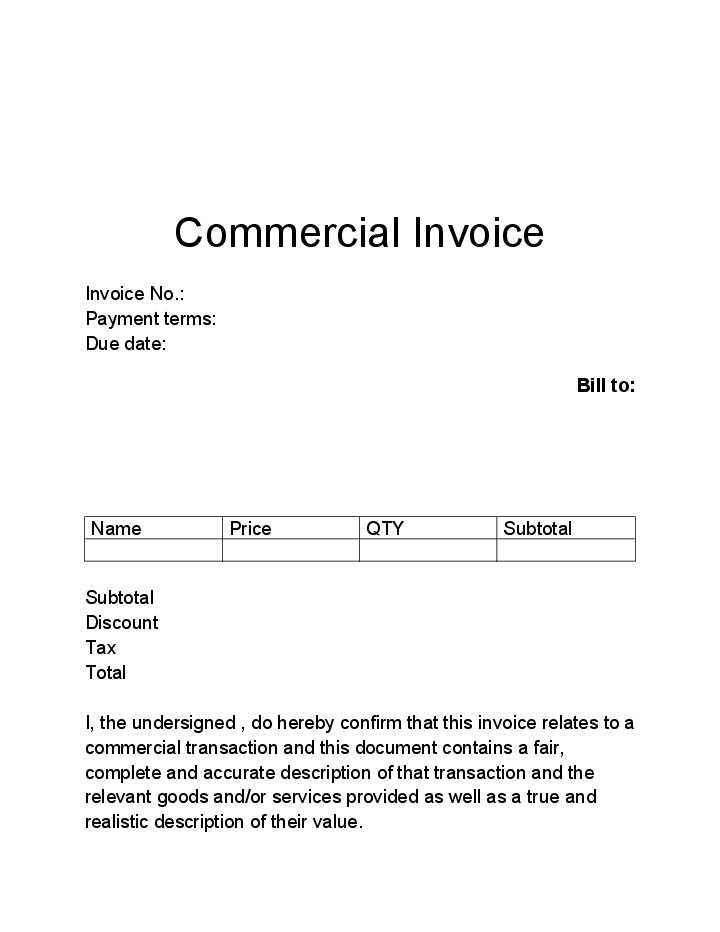 fillable commercial invoice template