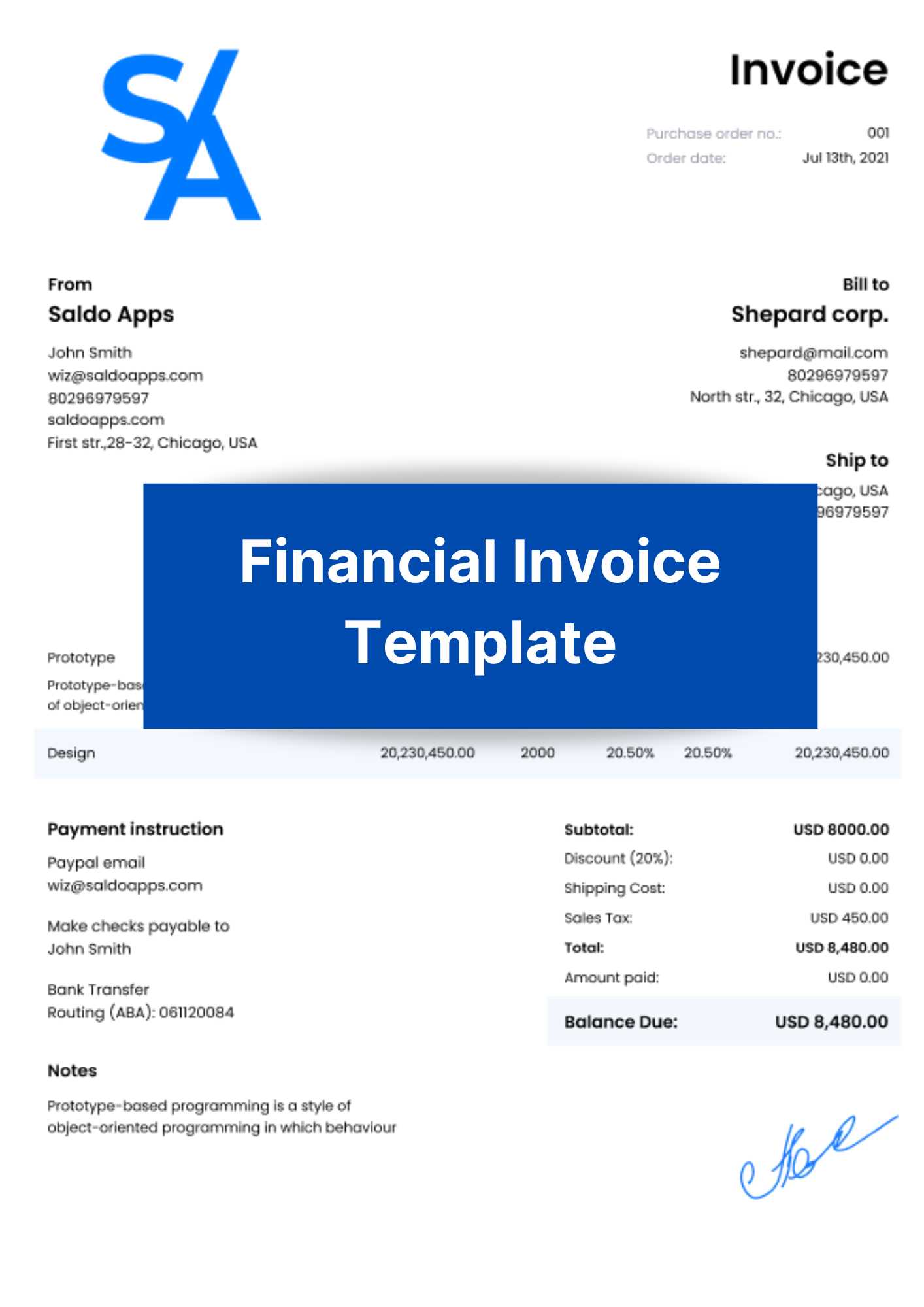 finance invoice template