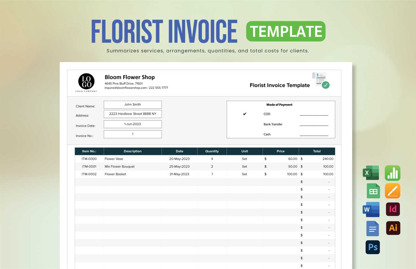 florist invoice template free