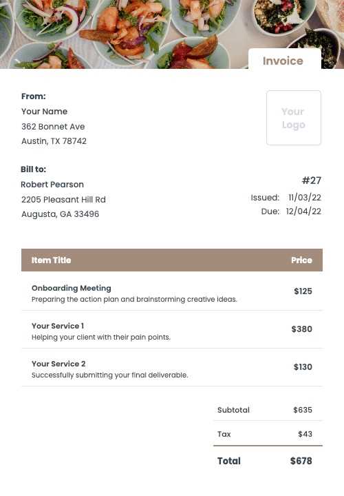 food service invoice template