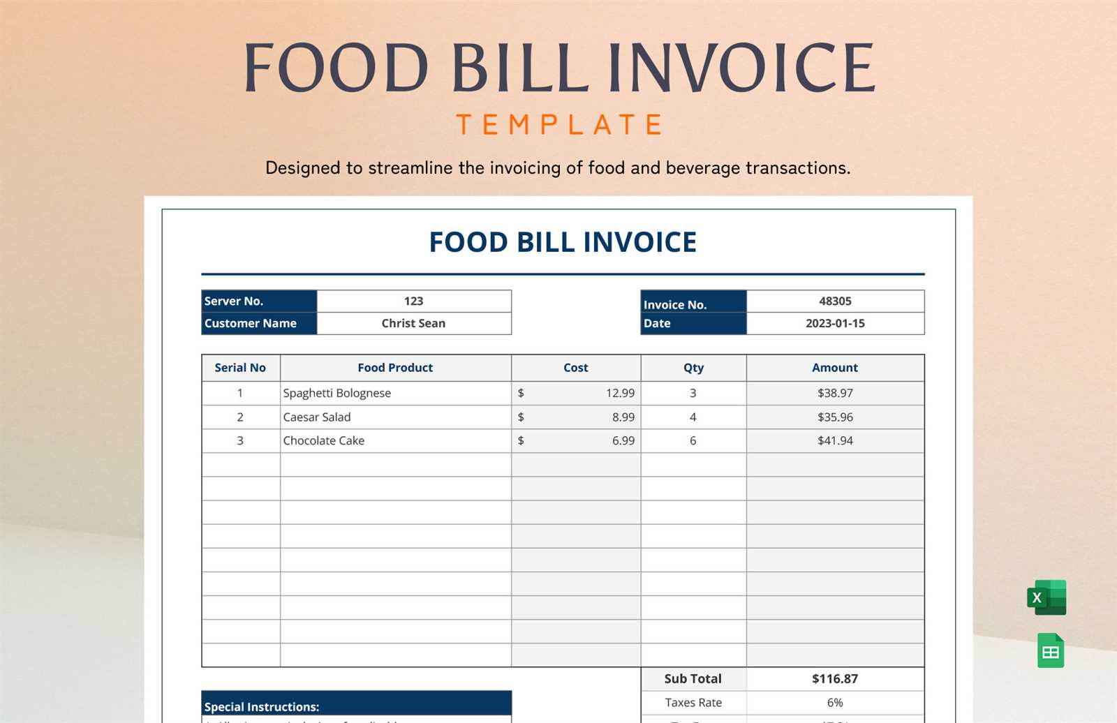 food service invoice template