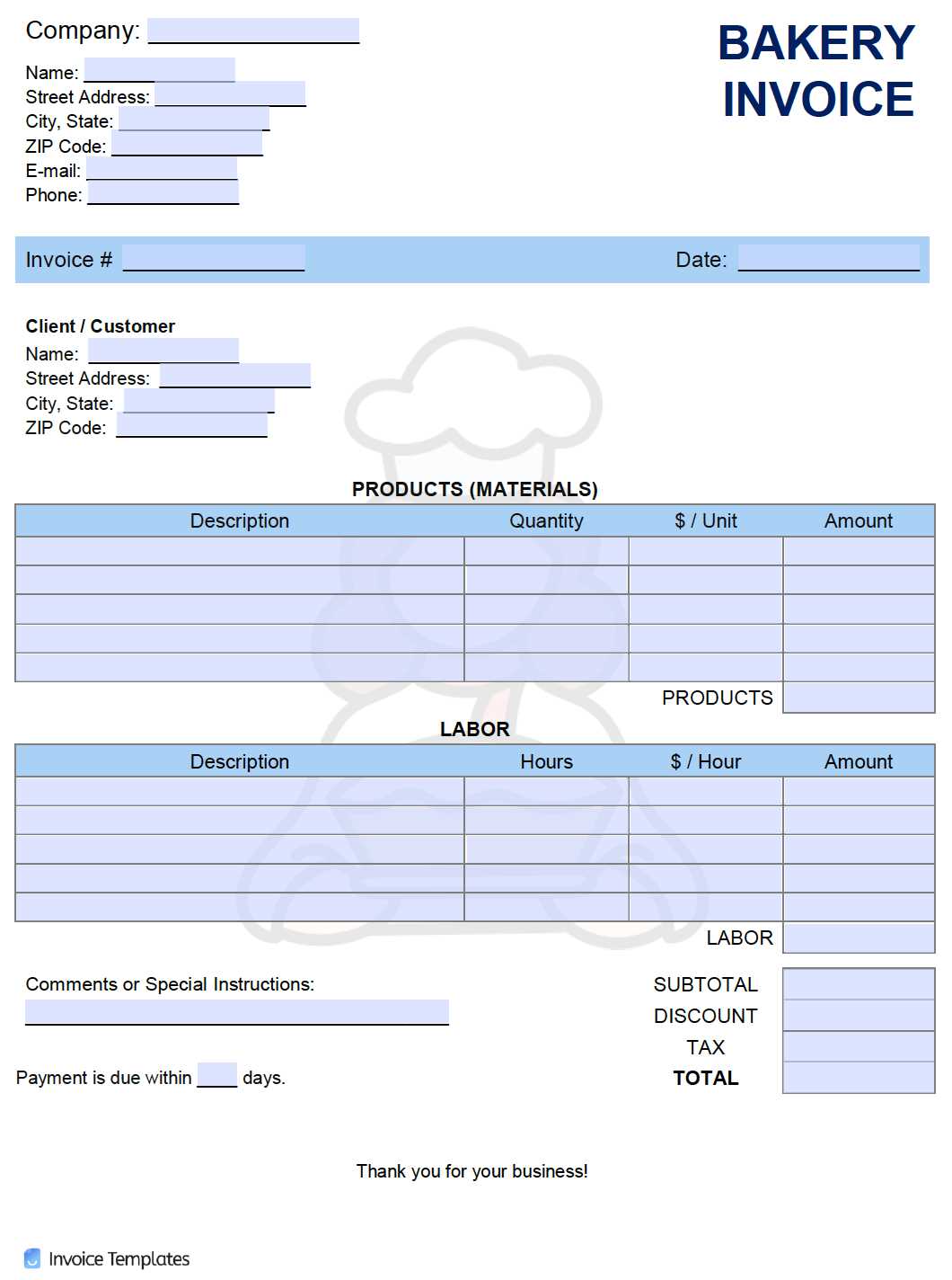 free bakery invoice template