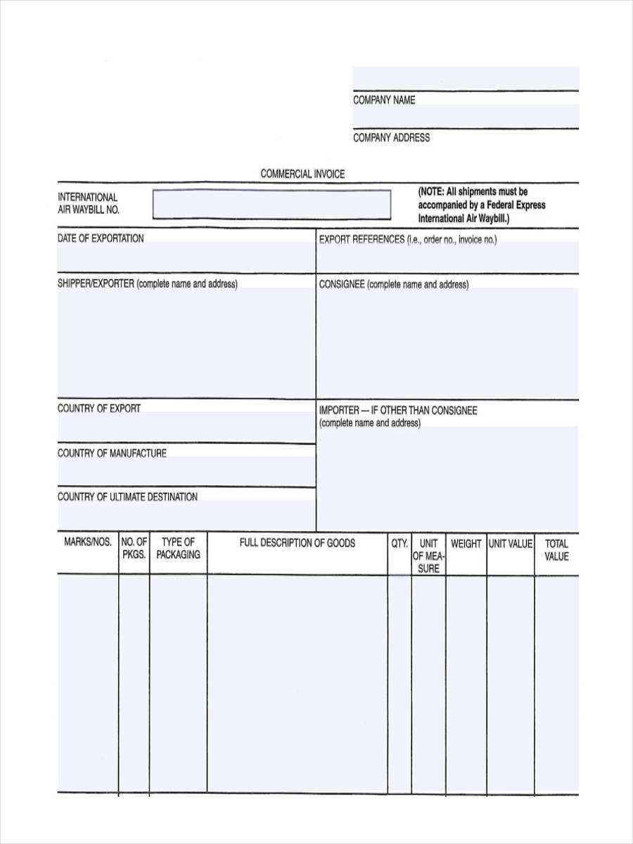 free commercial invoice template