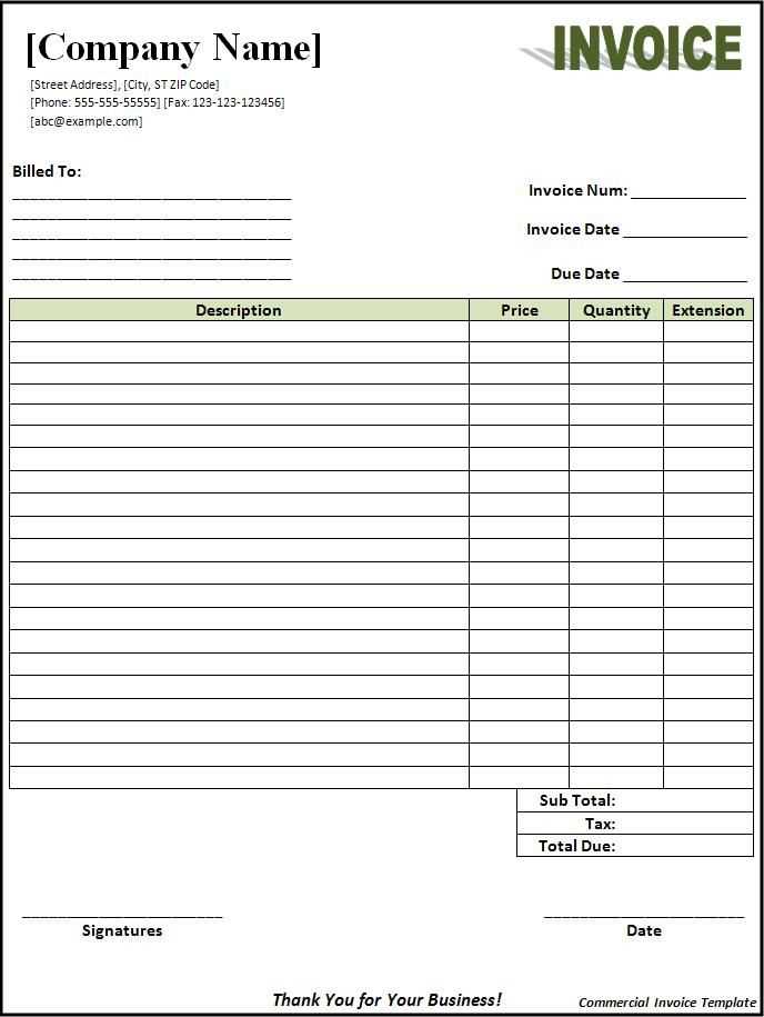 free international commercial invoice template