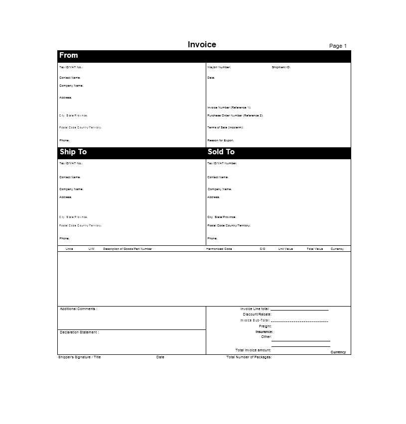 free international commercial invoice template