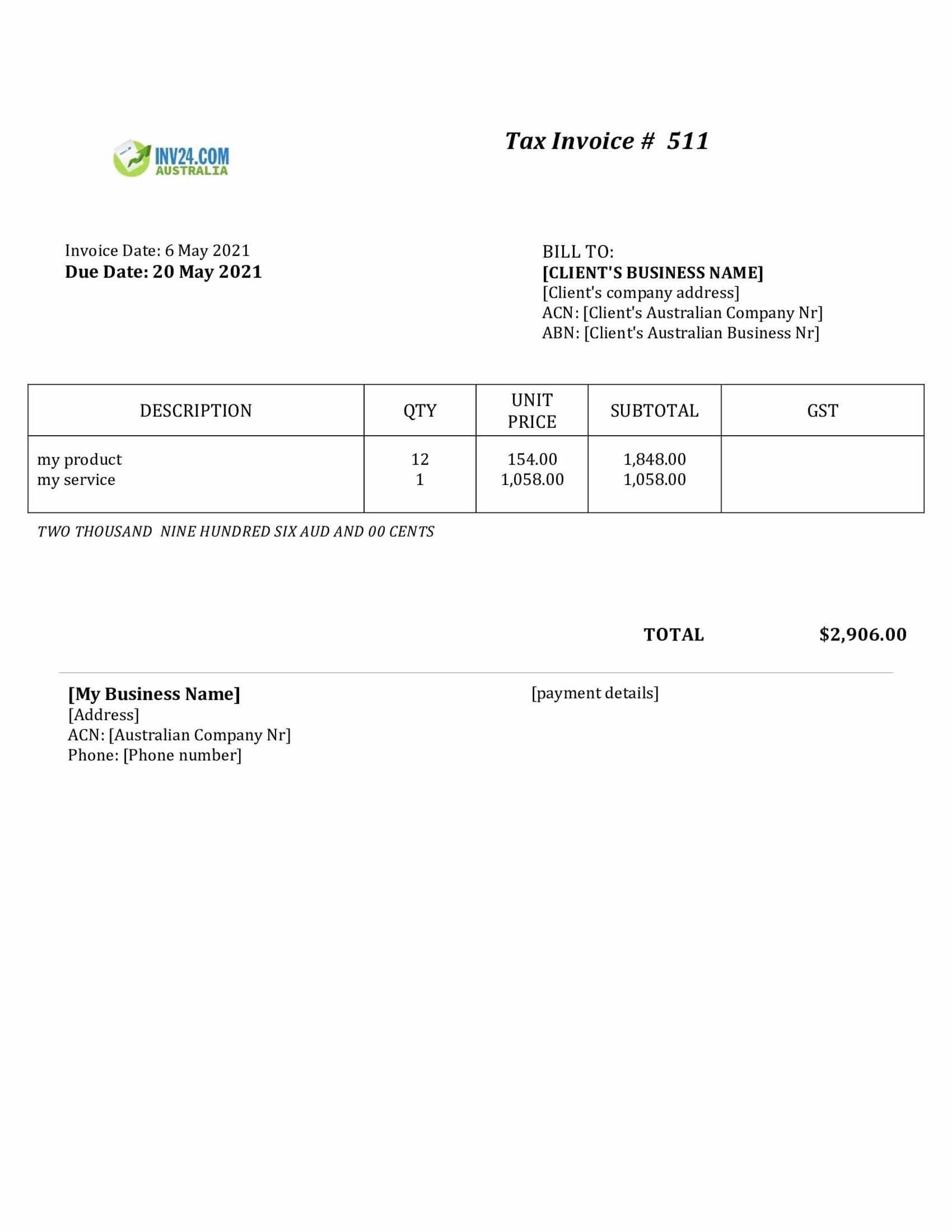 free invoice template australia