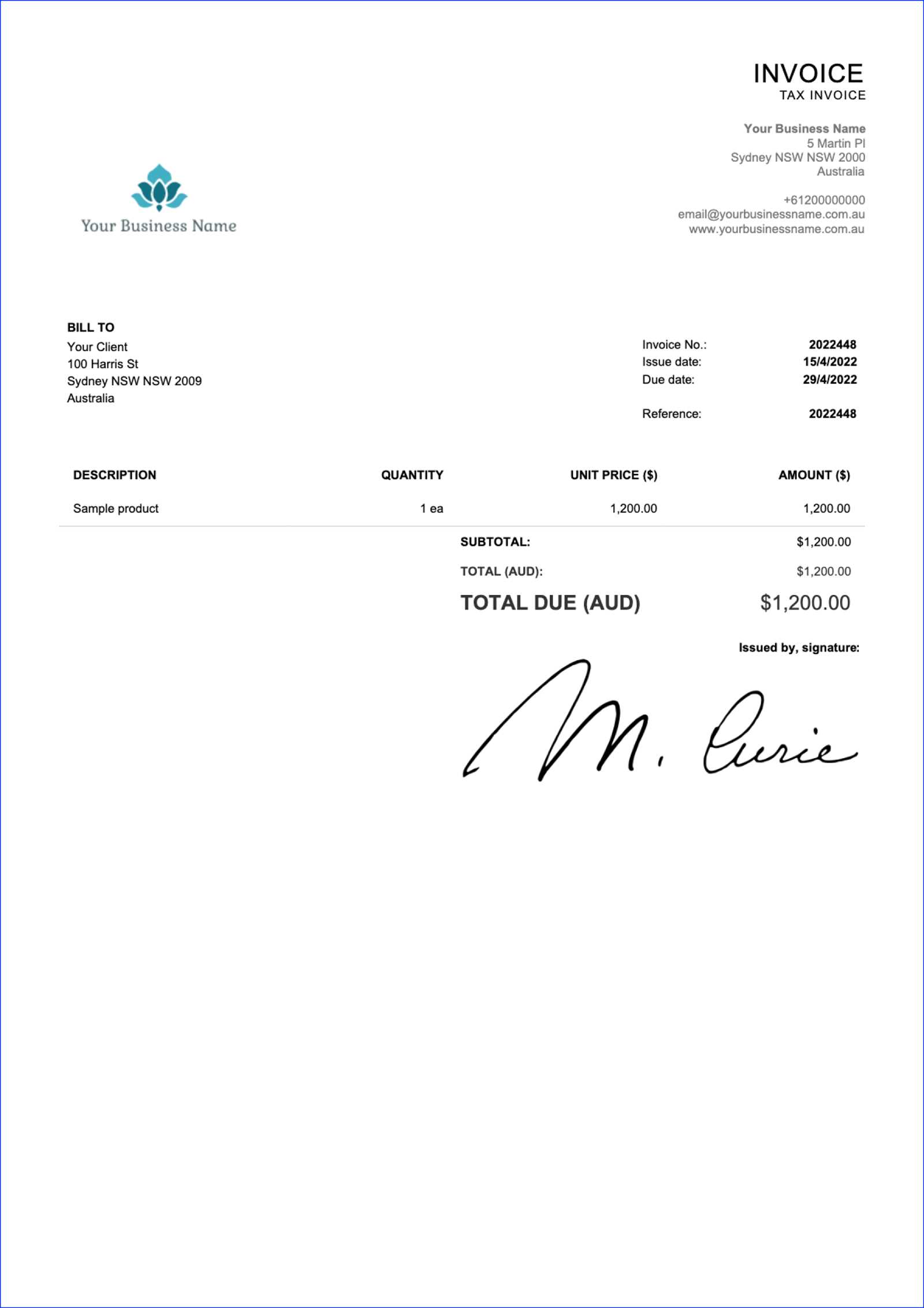 free invoice template australia