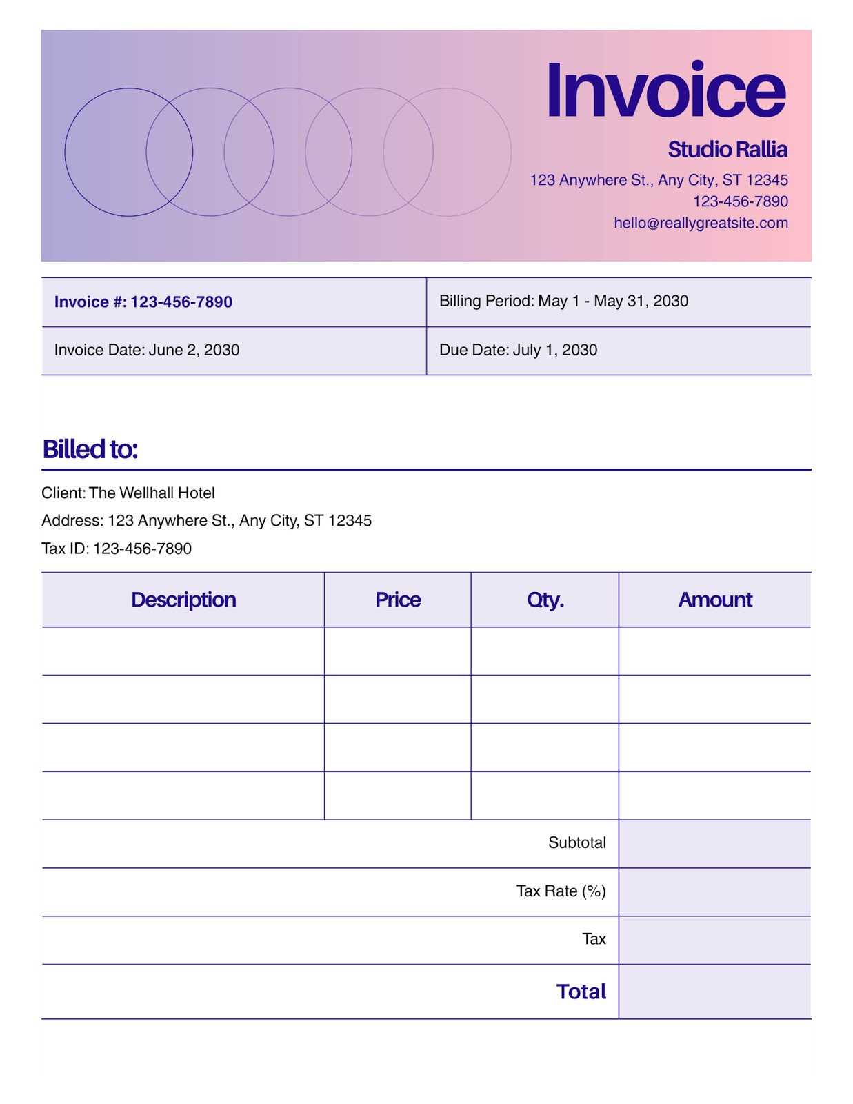 free invoice template for mac pages