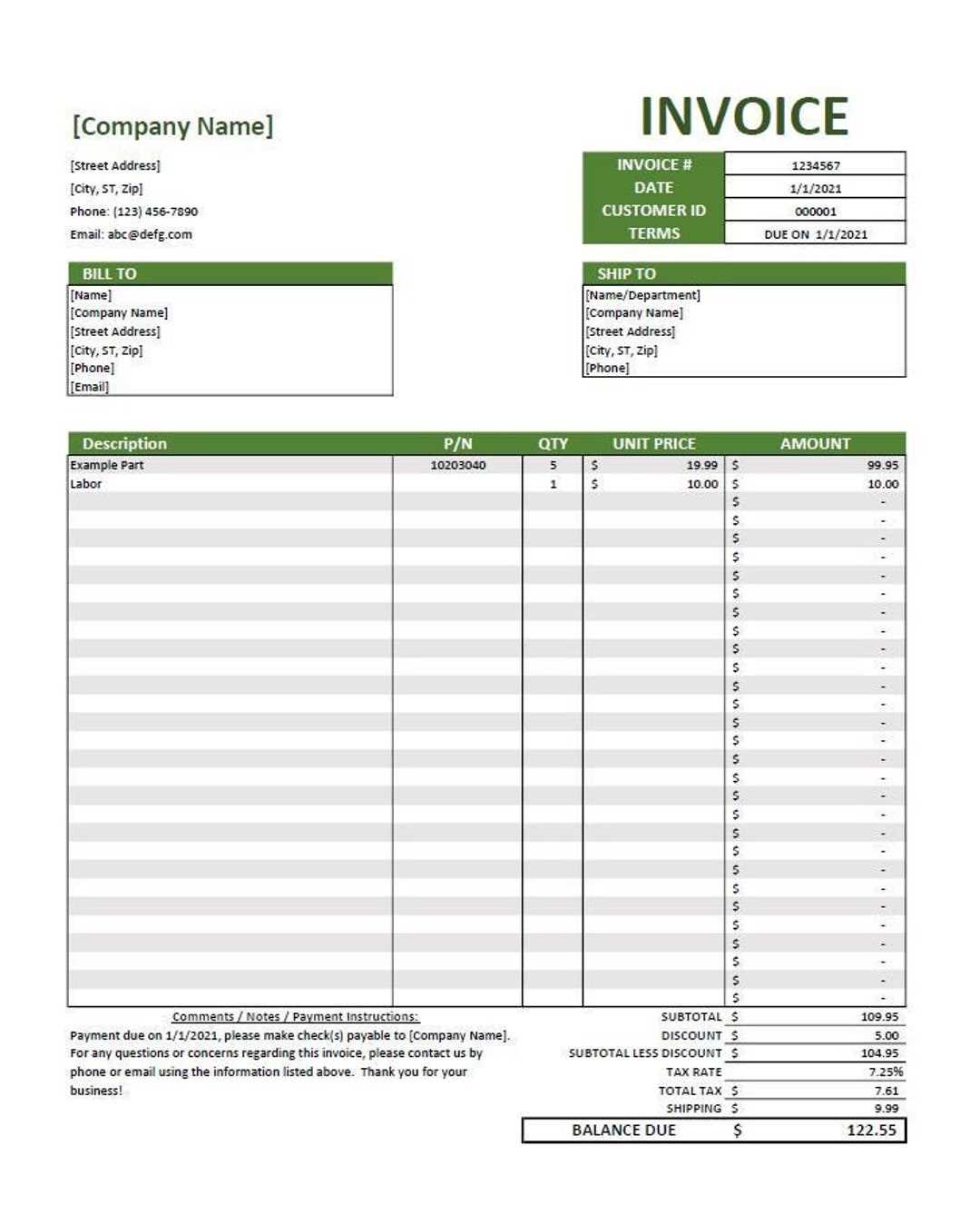 free invoice template in excel