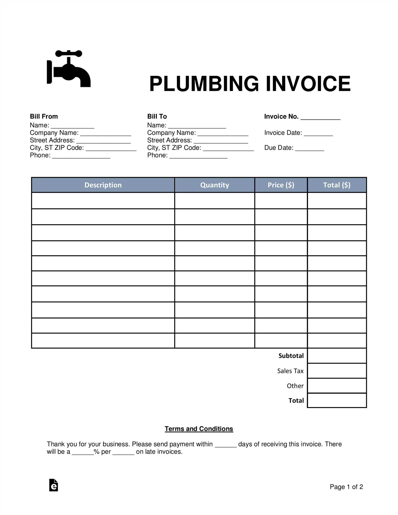 free invoice templates to fill in and print