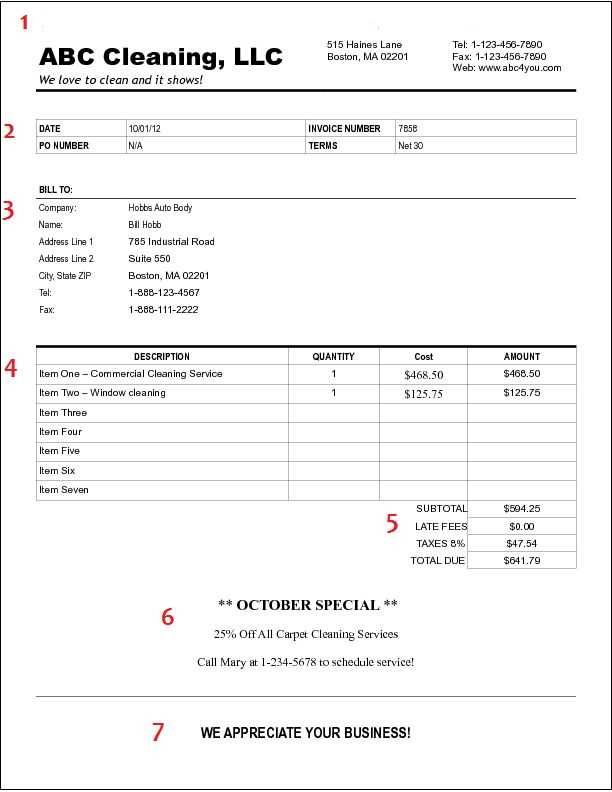 free office cleaning invoice template
