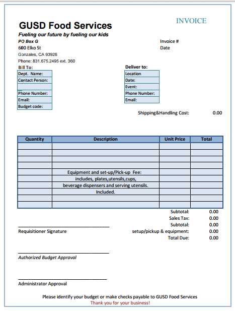 free printable catering invoice template