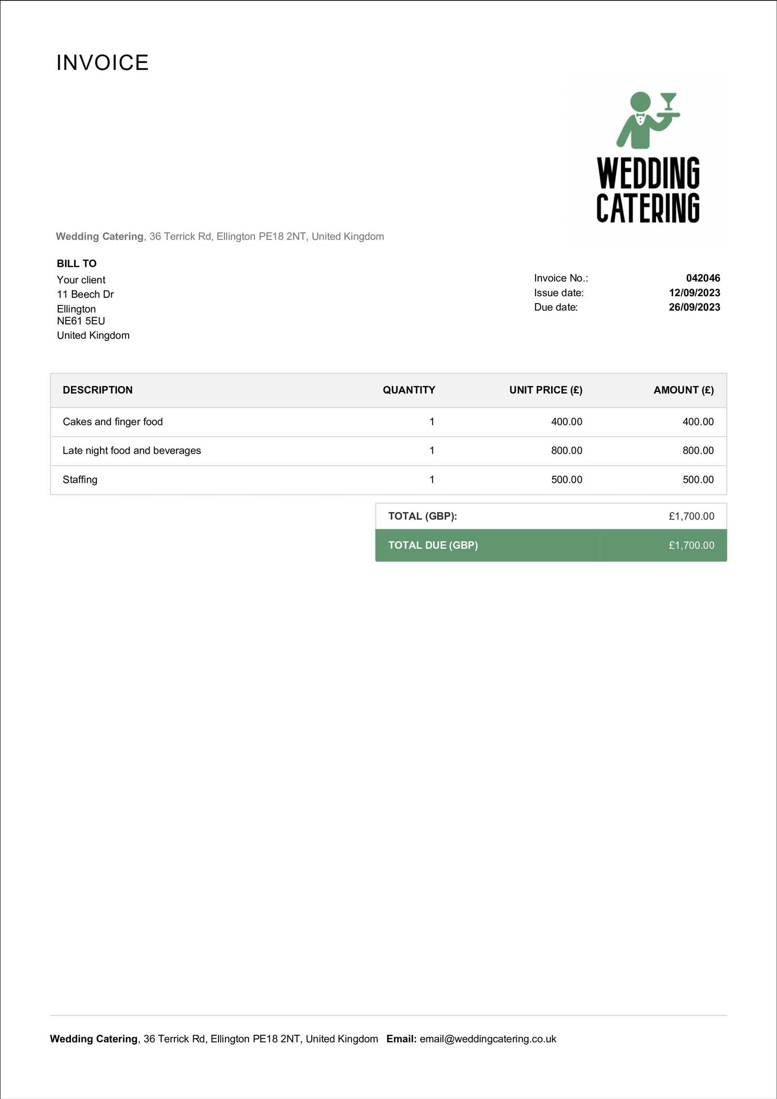 free printable catering invoice template