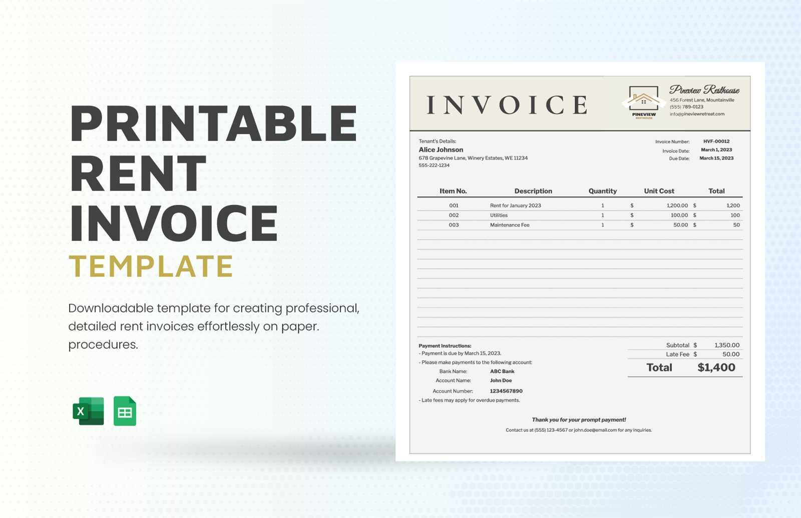 free rent invoice template word