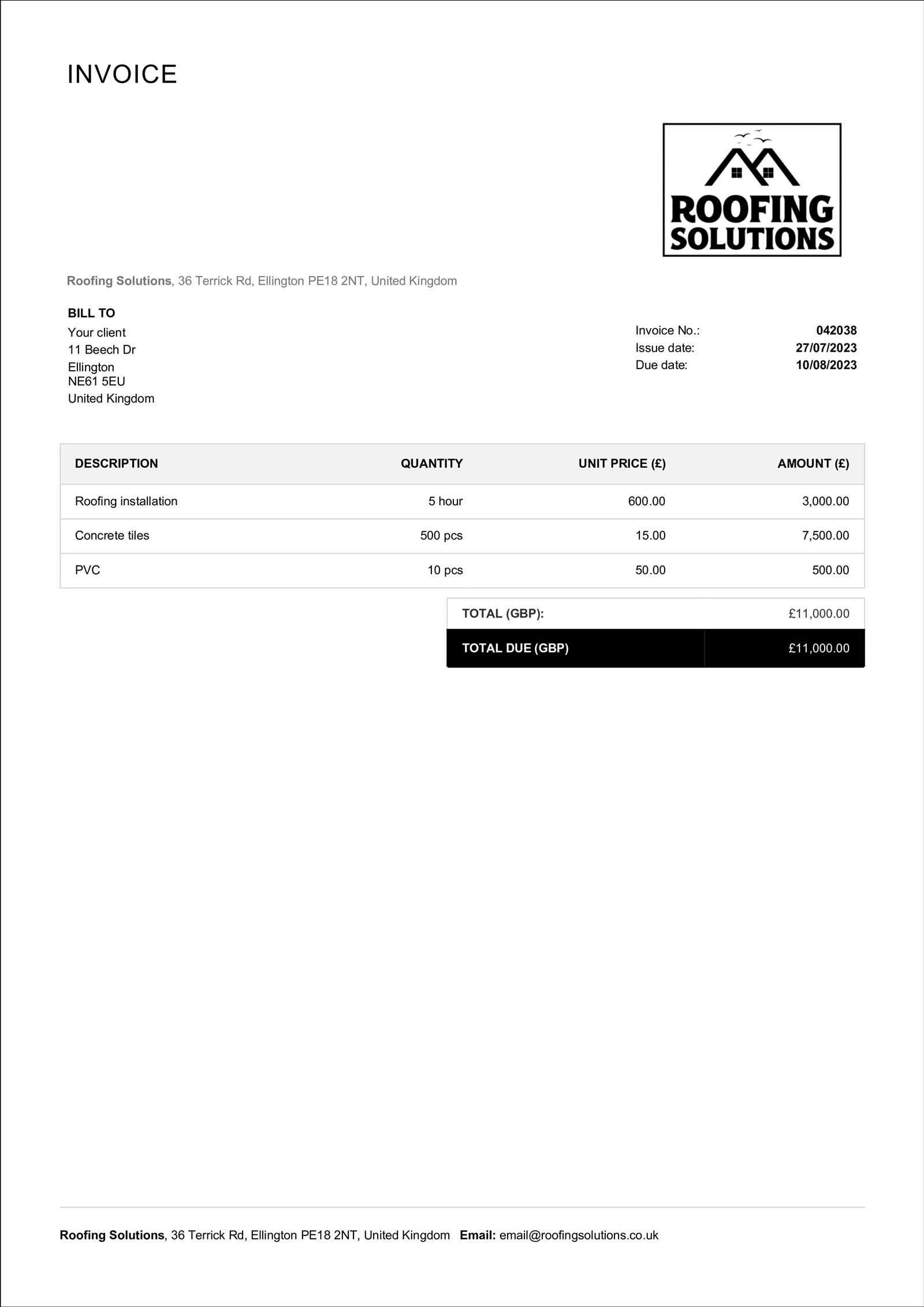 free roofing invoice template