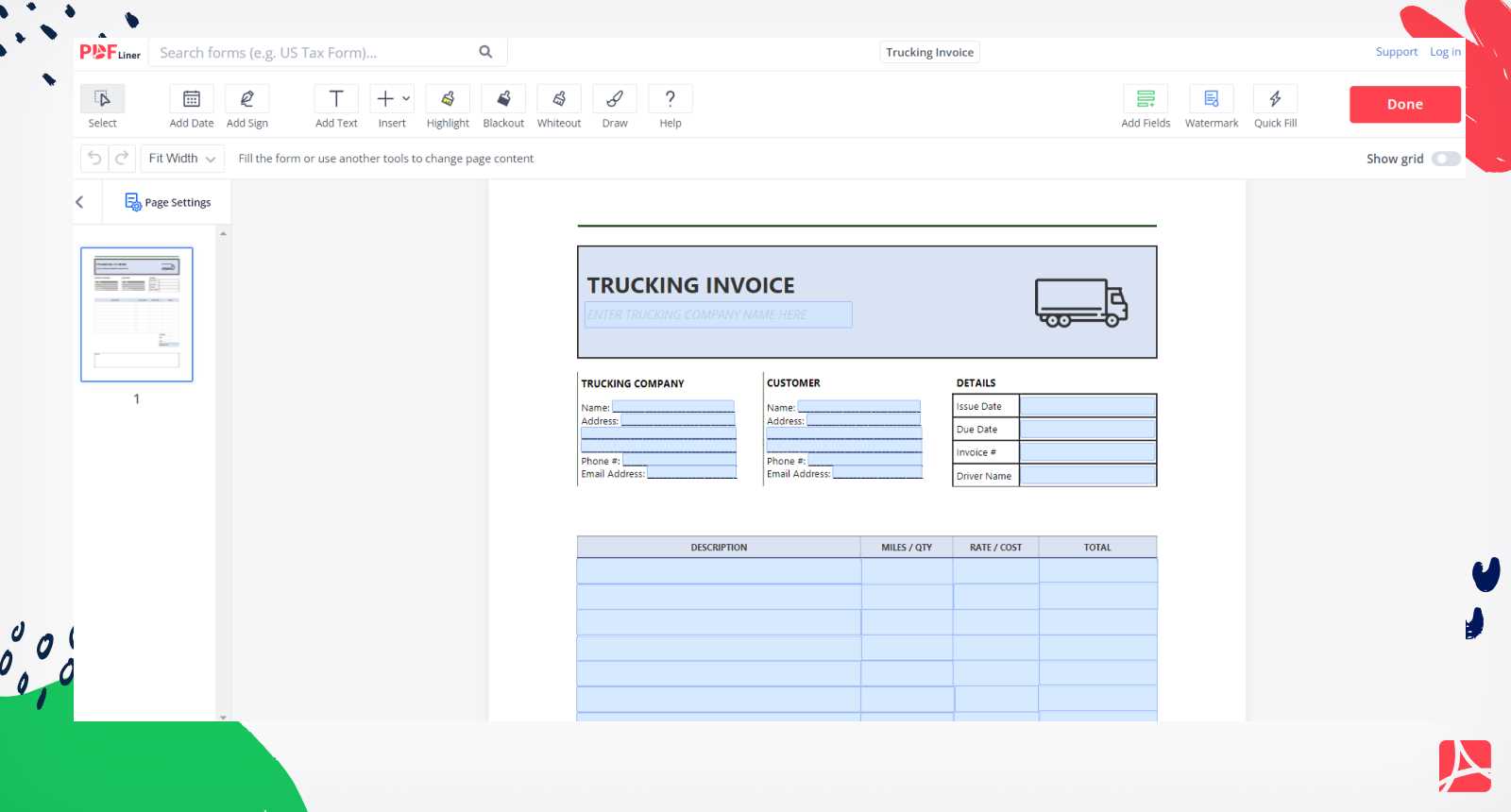 free trucking company invoice template