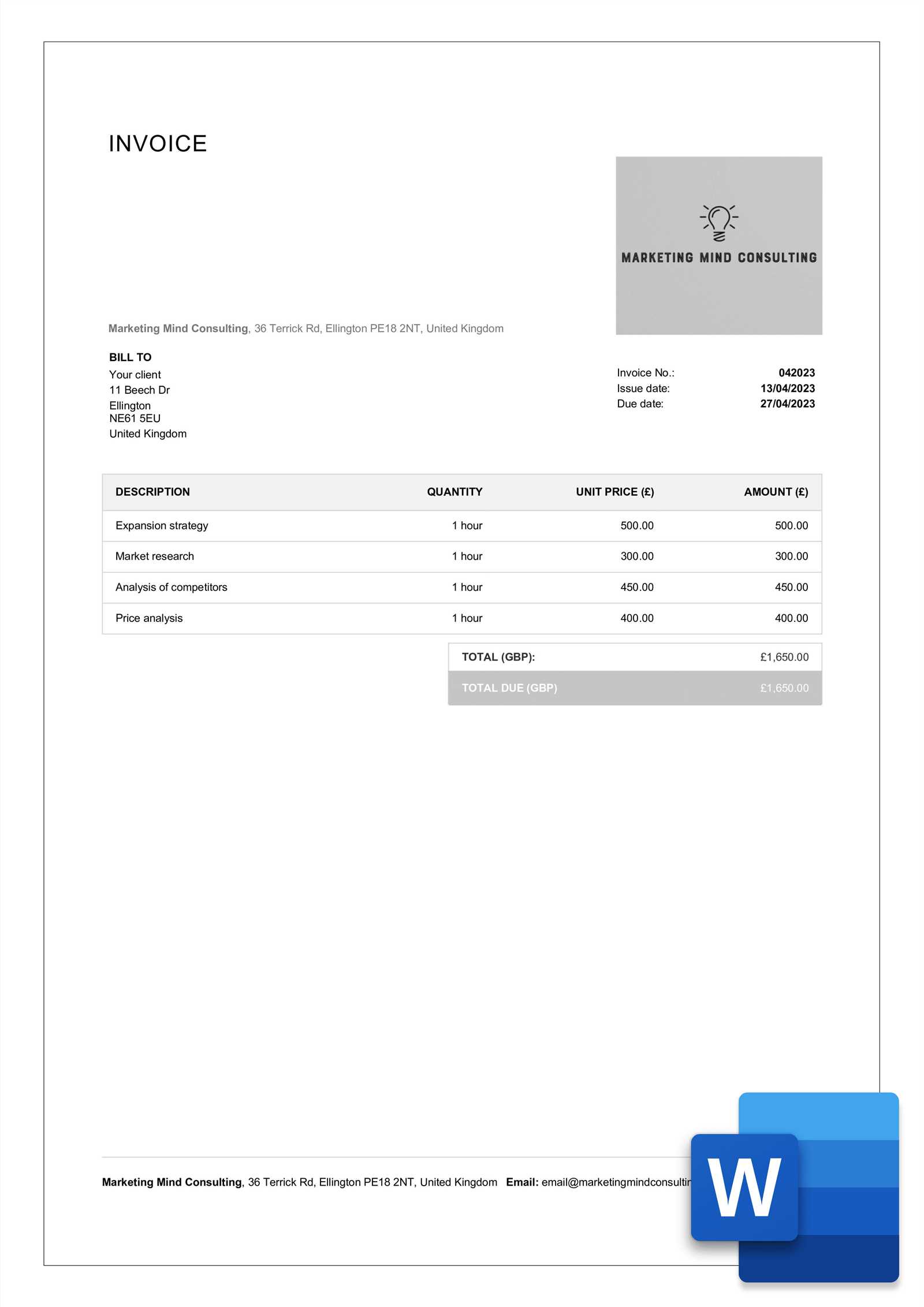 free word invoice templates