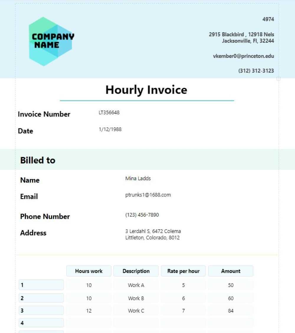 freelance hours invoice template