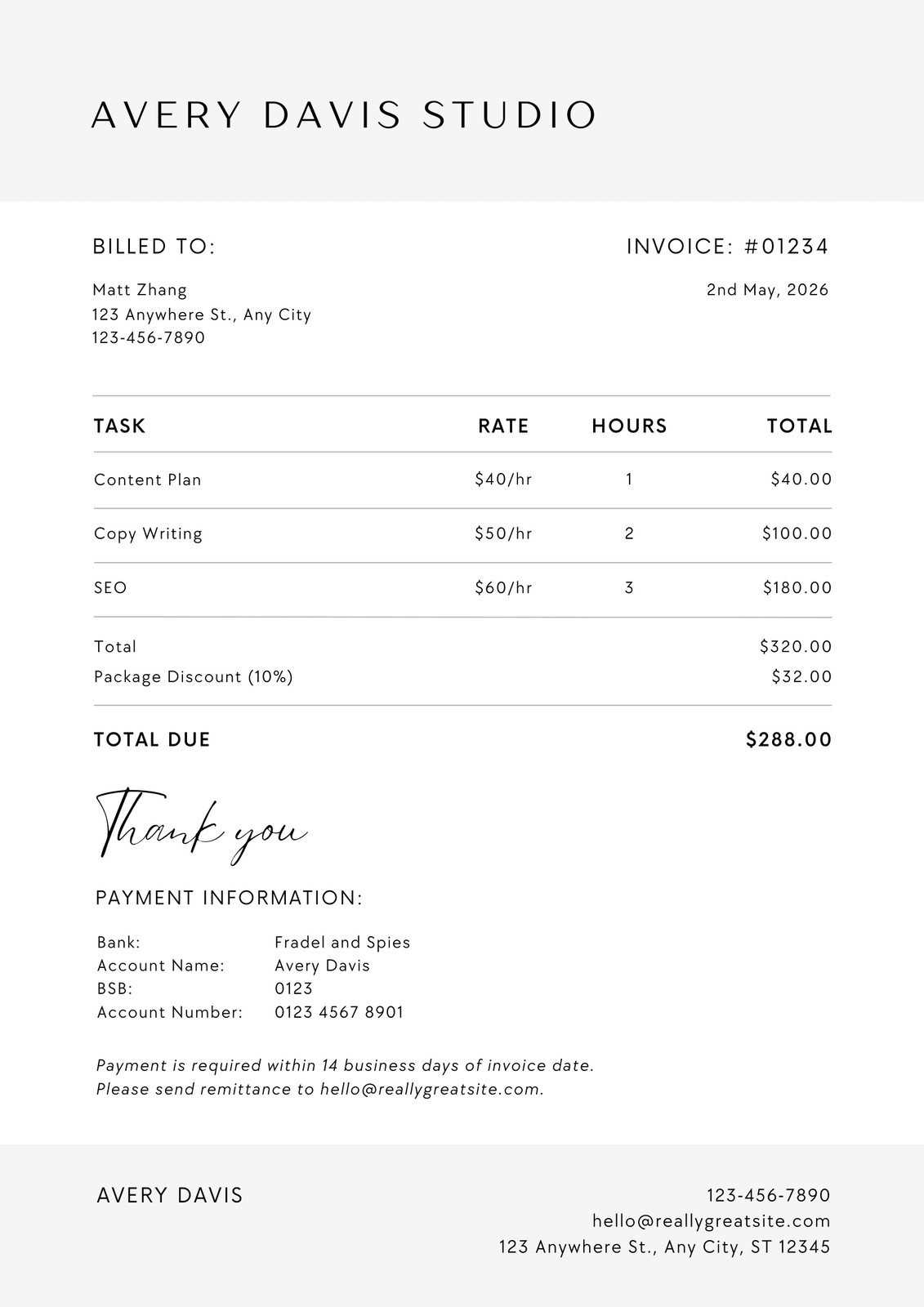 freelance model invoice template