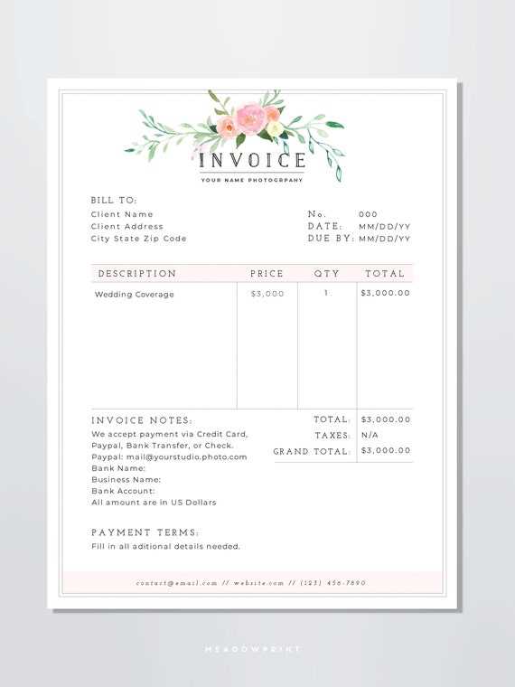 freelance photography photography invoice template