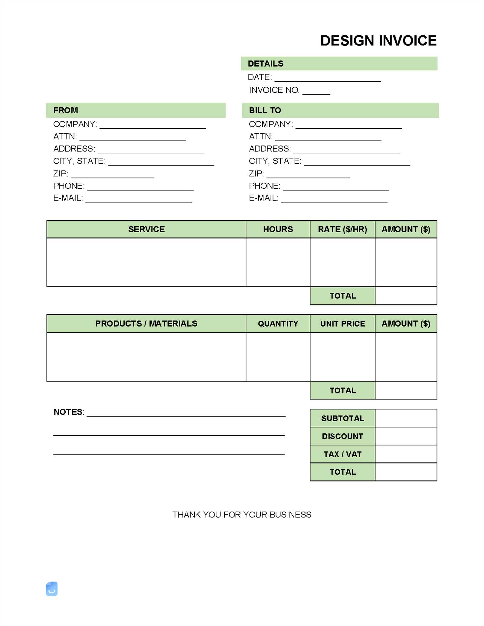 furniture invoice template