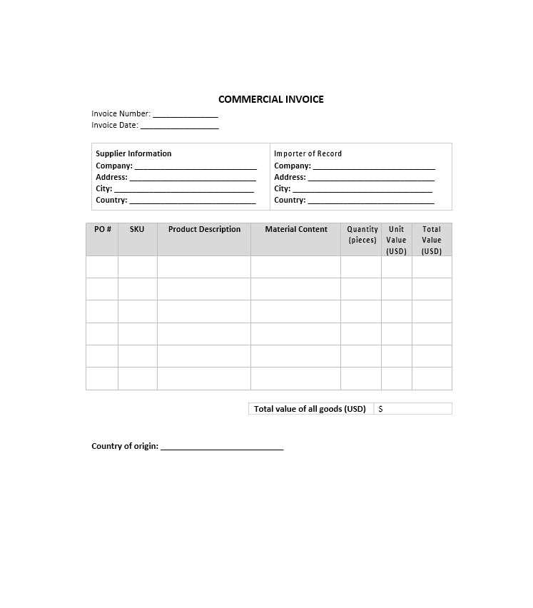 generic commercial invoice template