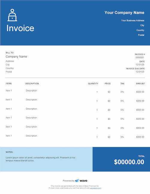 generic invoice template excel