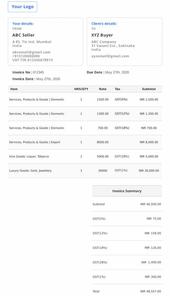 gst invoice templates