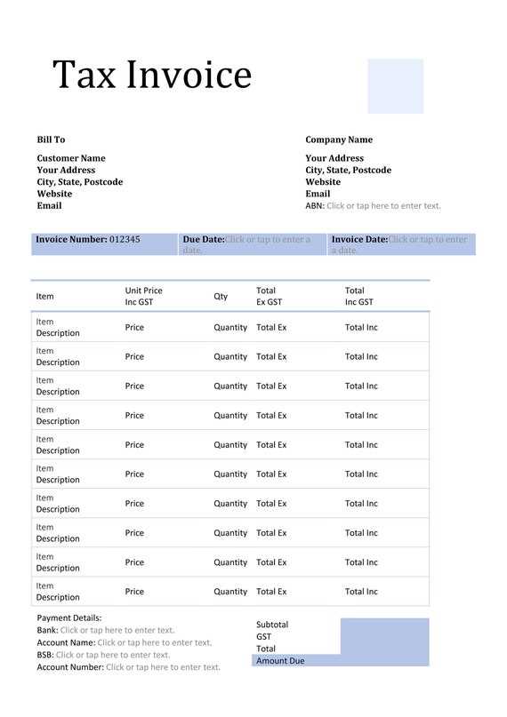 gst tax invoice template