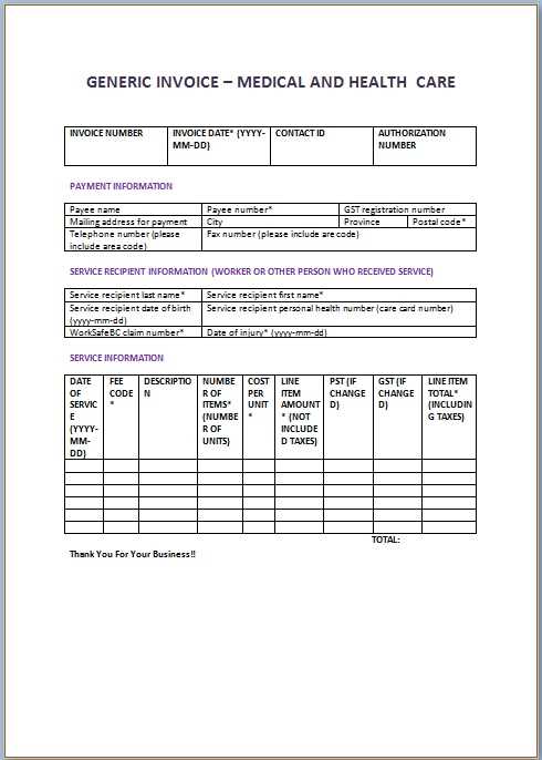 home health care invoice template