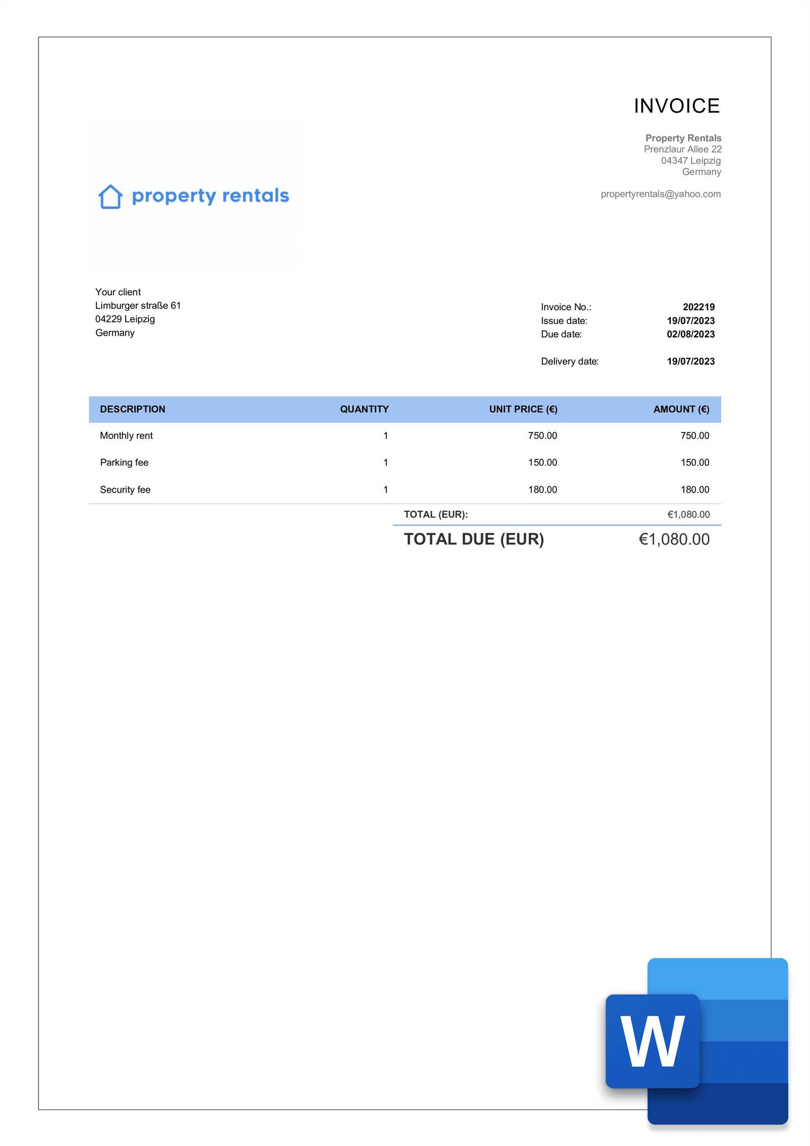 home rental invoice template