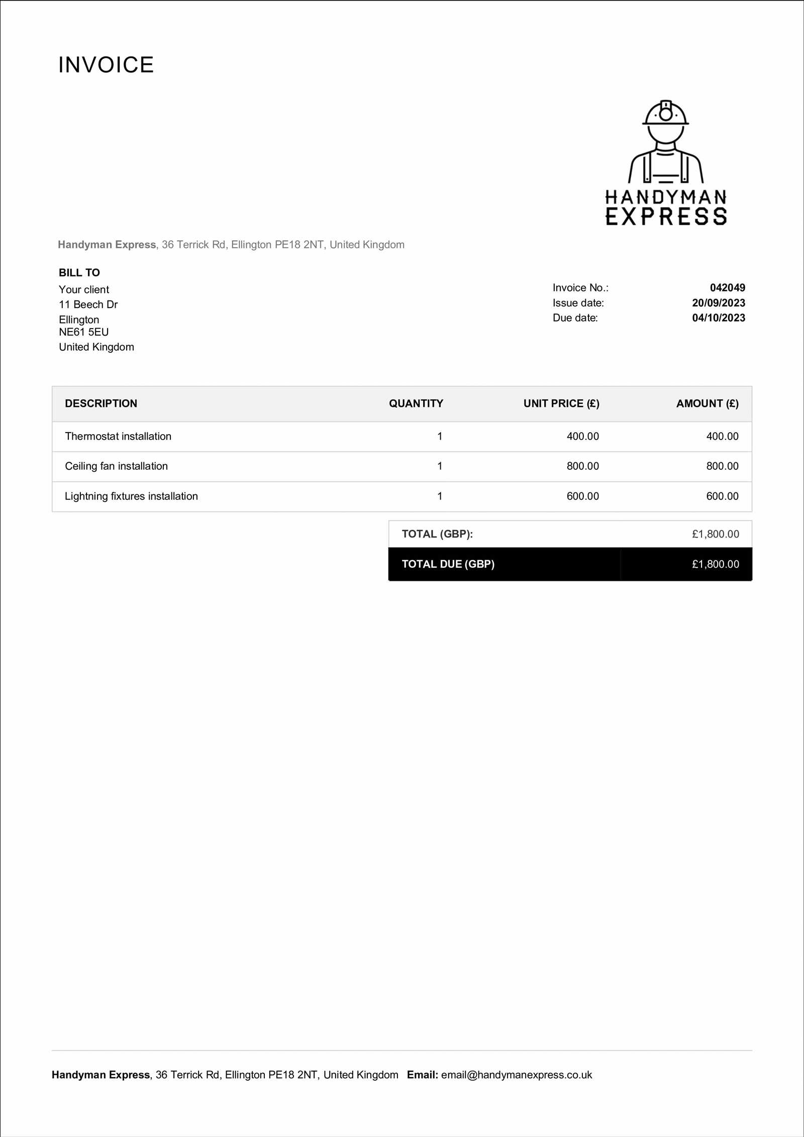 home repair invoice template free