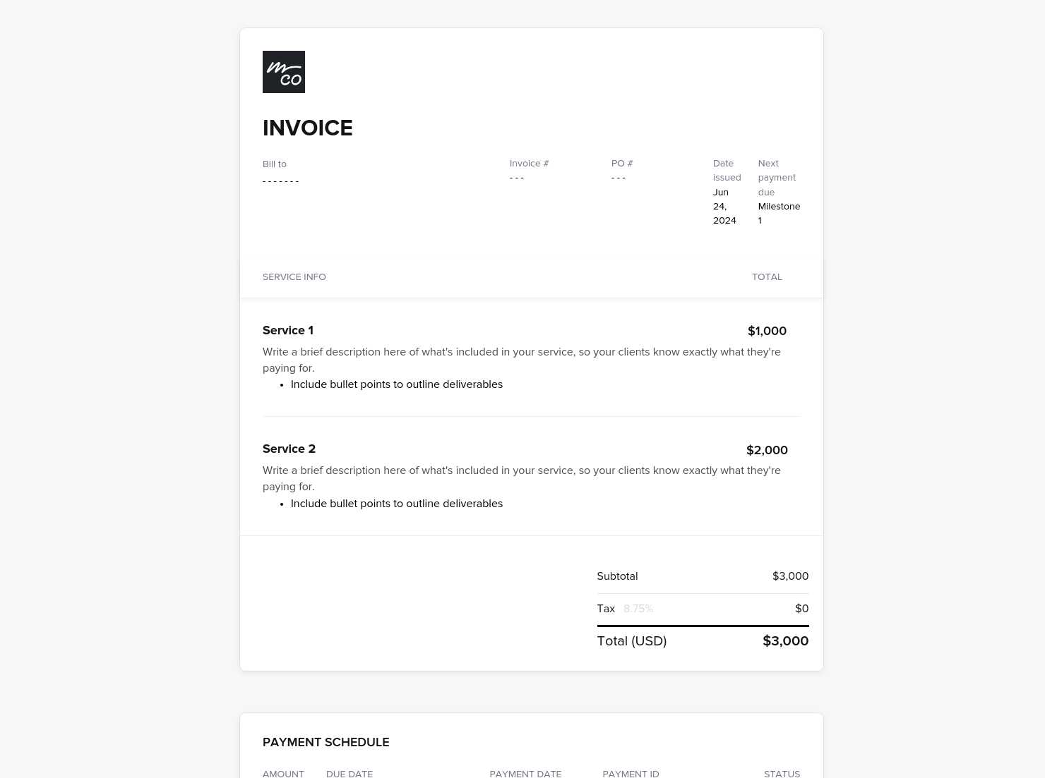 honeybook invoice template