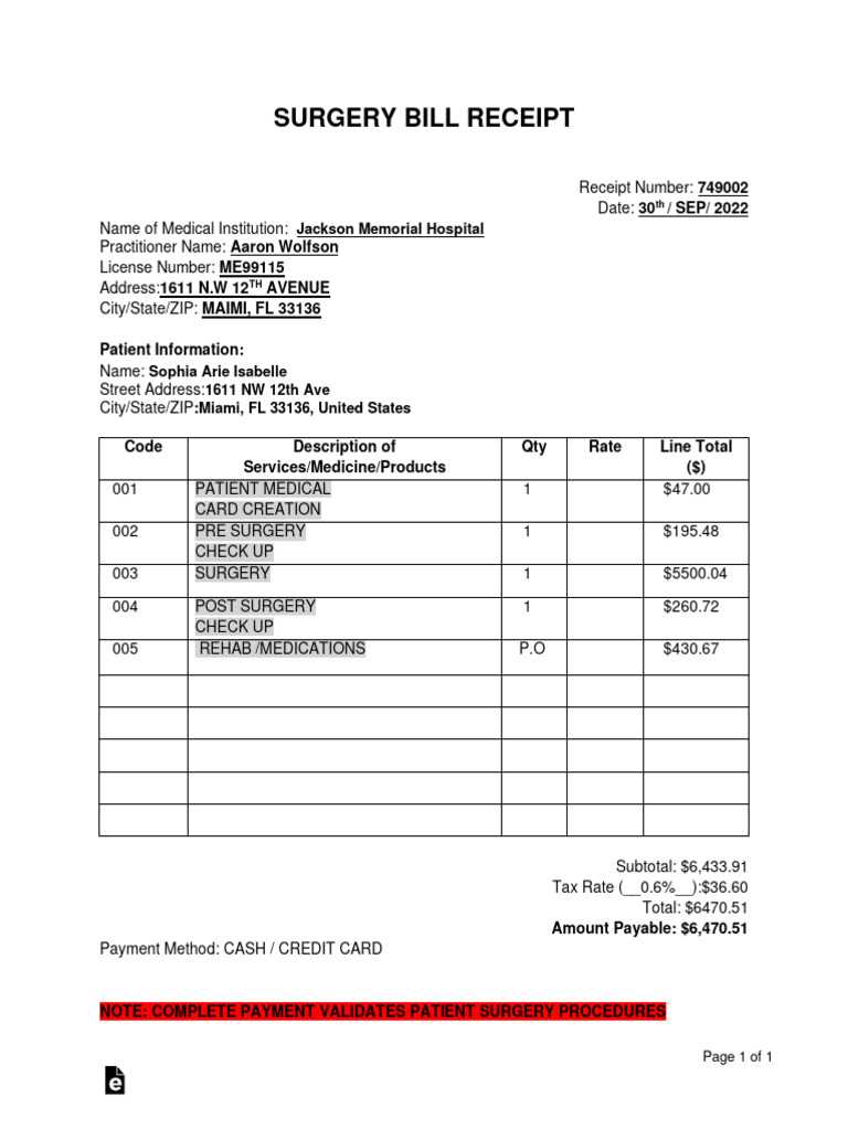 hospital invoice template