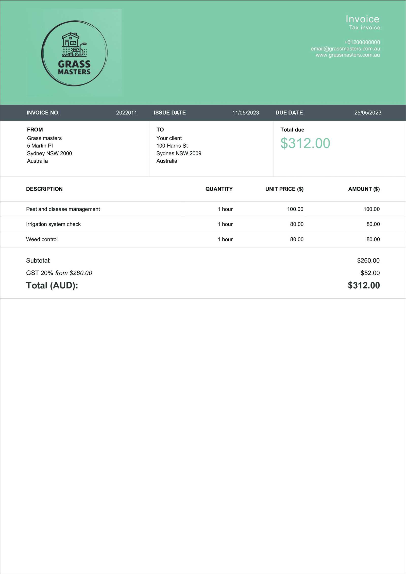 hourly invoice template word