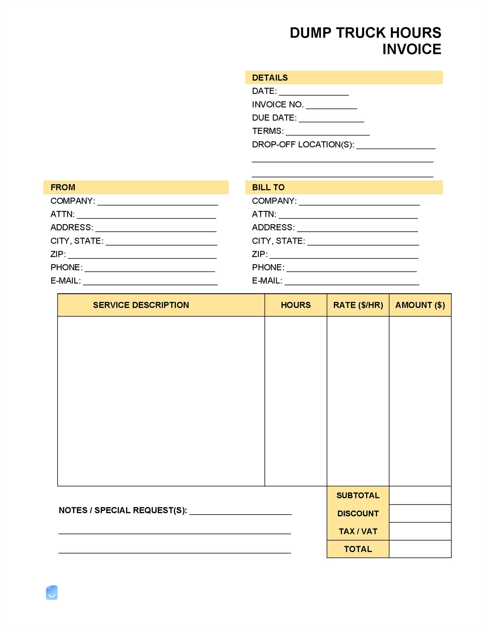 hourly work invoice template