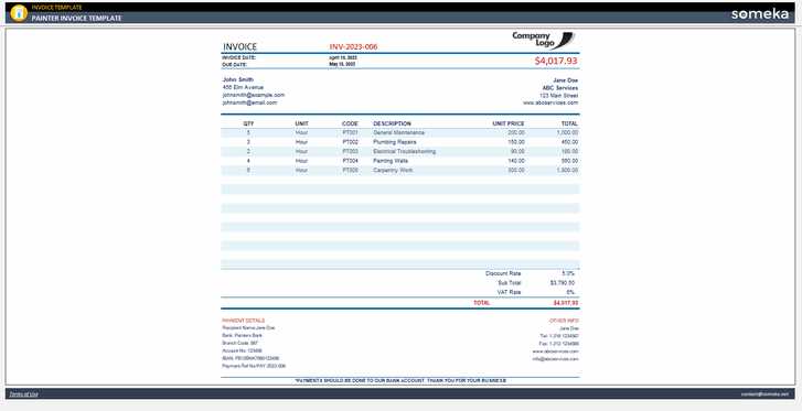 hourly work invoice template