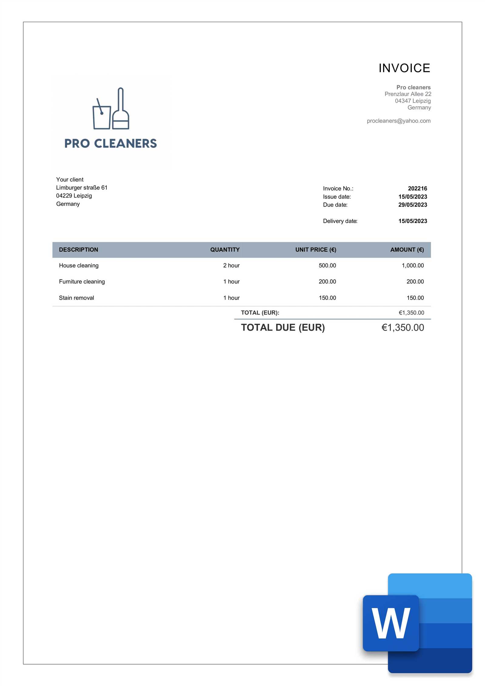 house cleaning invoice templates