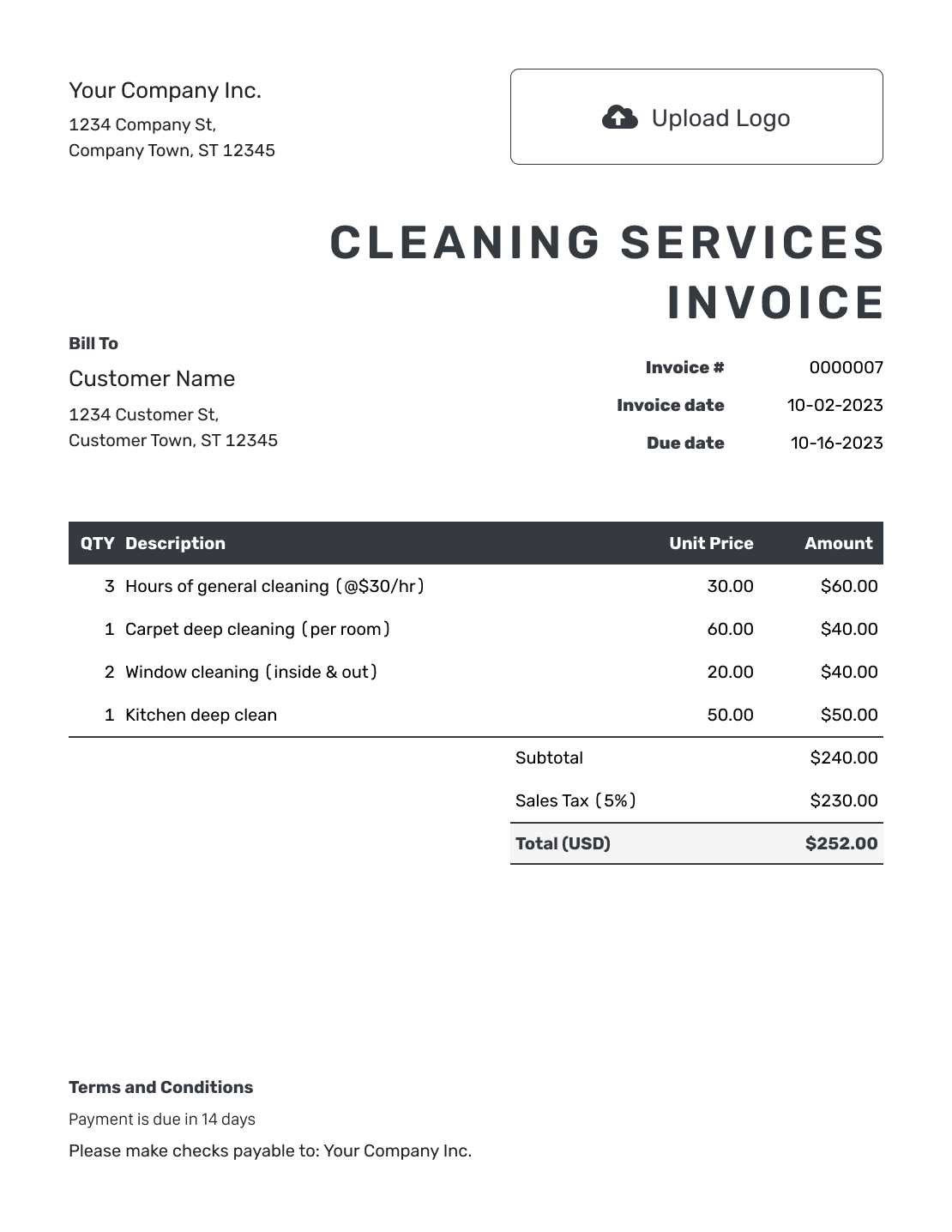 house cleaning invoice templates