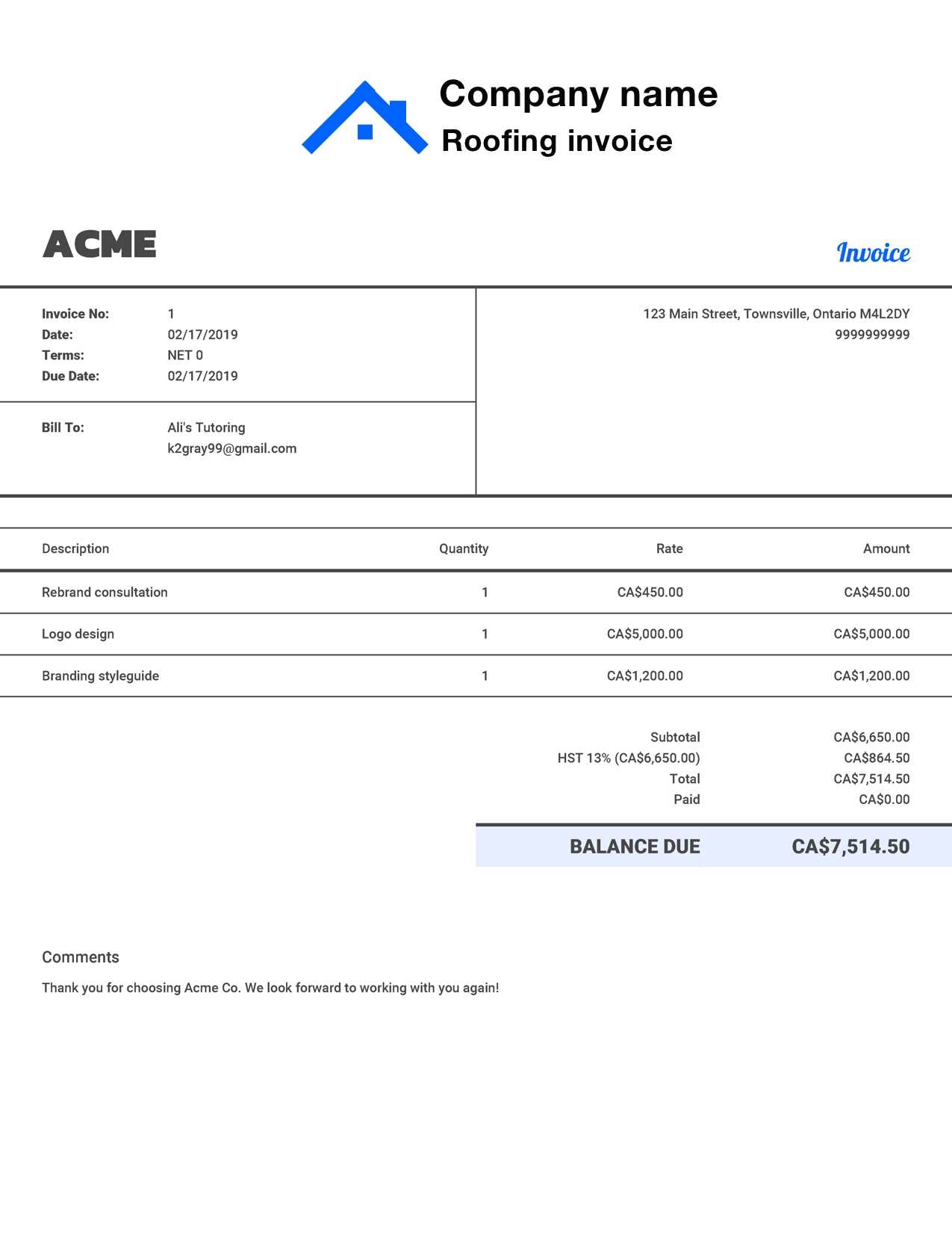 house painting invoice template