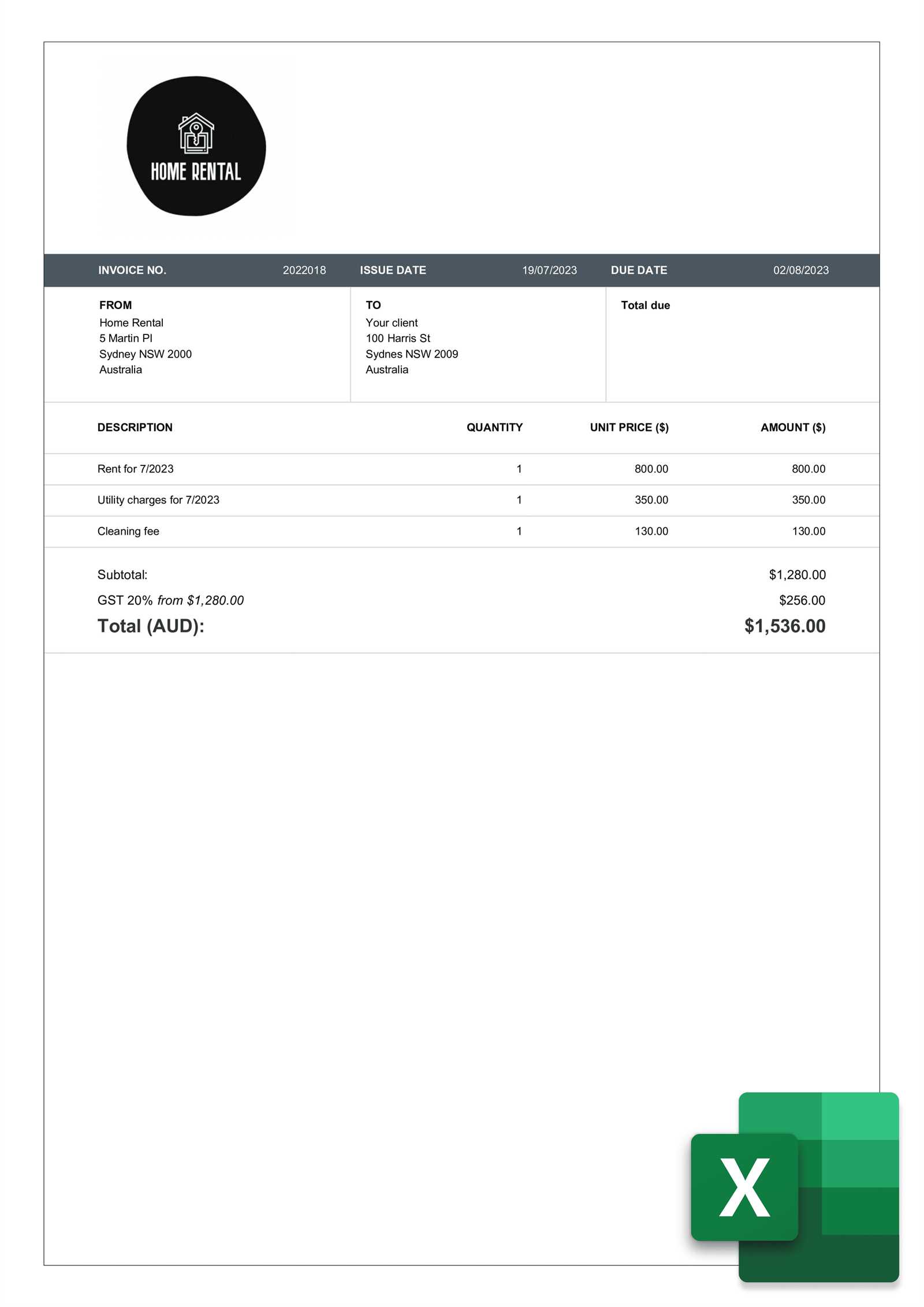 house rental invoice template