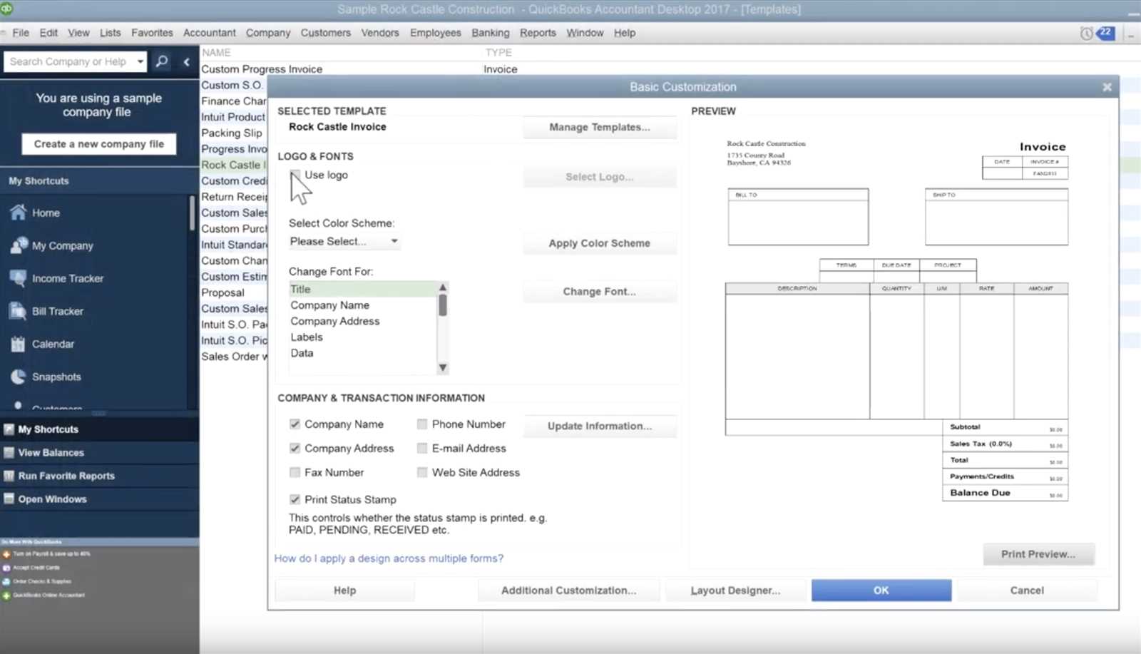 how do i change the default invoice template in quickbooks